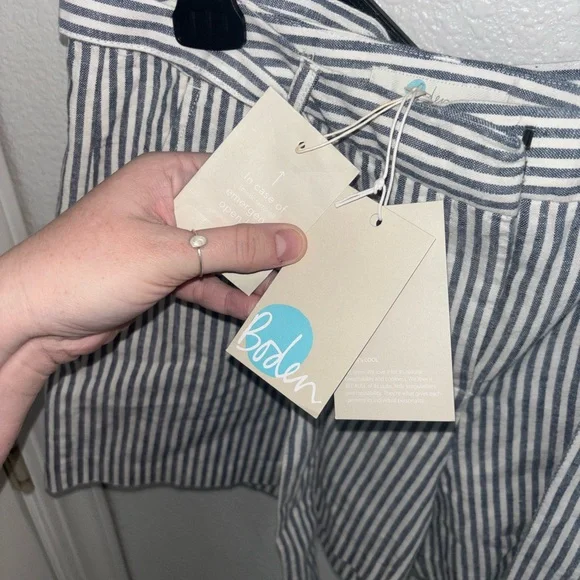 Boden Cora Striped Linen Tie Waist Shorts Blue White US 6 NWT Summer Beach Casua - Picture 3 of 5